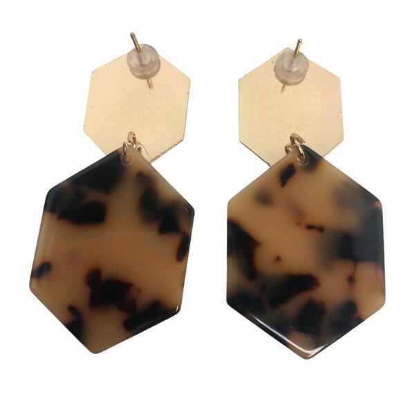 Tan and Brown Geometric Drop Earrings - Picture 4 of 4